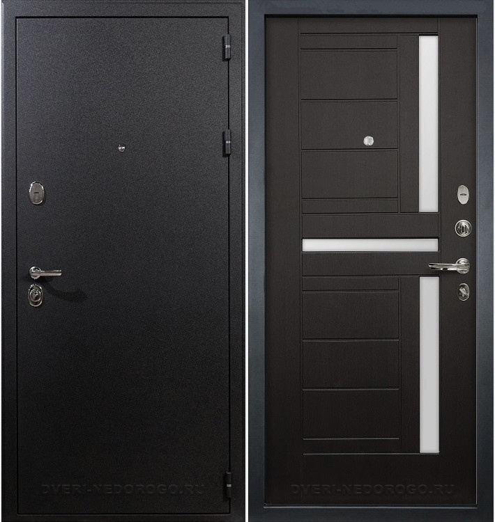 Металлическая порошковая дверь с МДФ и стеклом - Рим 35. Черный шелк / Венге