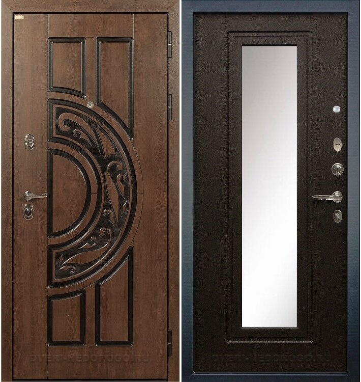 Дверь «Спартак CISA 22» входная с зеркалом голден патина / венге (с зеркалом)