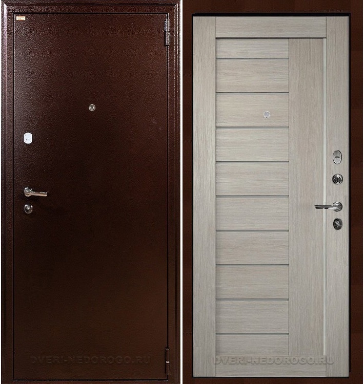 Входная железная квартирная дверь с порошковым составом и МДФ - 1А 40. Медный антик / Кремовый ясень