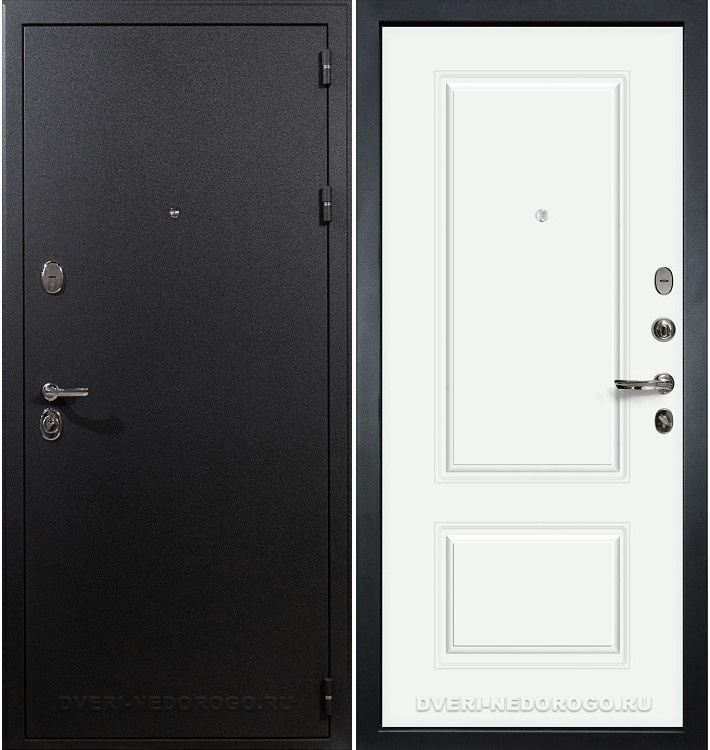 Металлическая дверь с порошковым окрасом и МДФ - Рим 55. Черный шелк / Белая эмаль