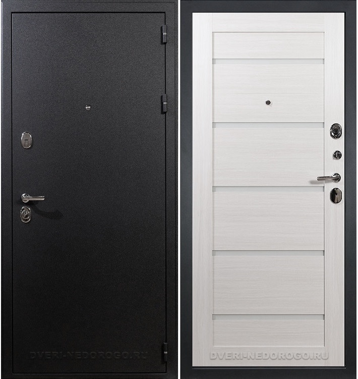 Металлическая порошковая дверь с МДФ и стеклом - Рим 58. Черный шелк / Беленый дуб