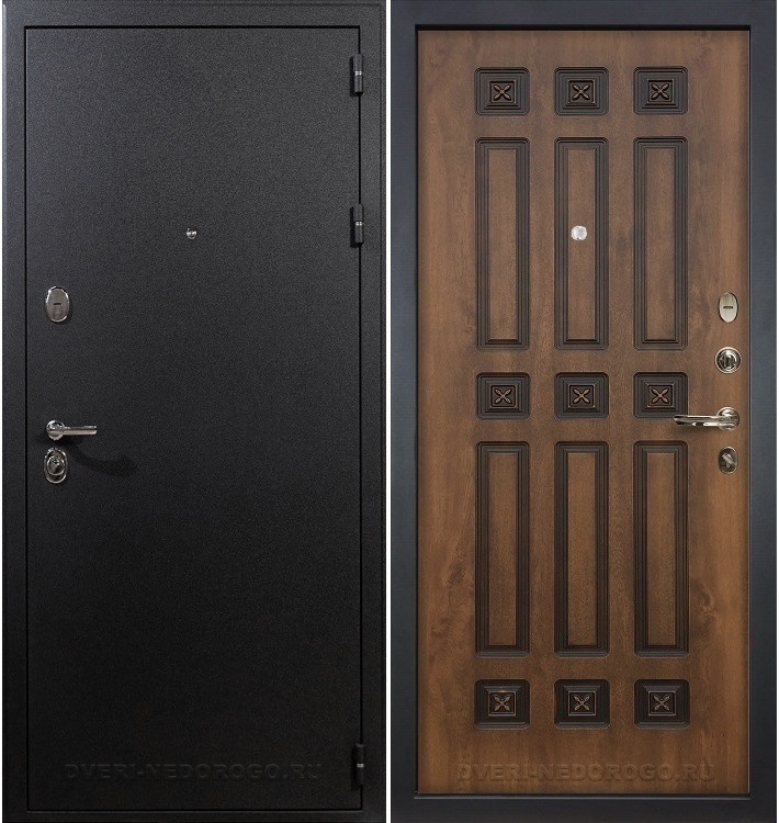 Металлическая дверь с порошковым окрасом и МДФ - Рим 33. Черный шелк / Голден патина