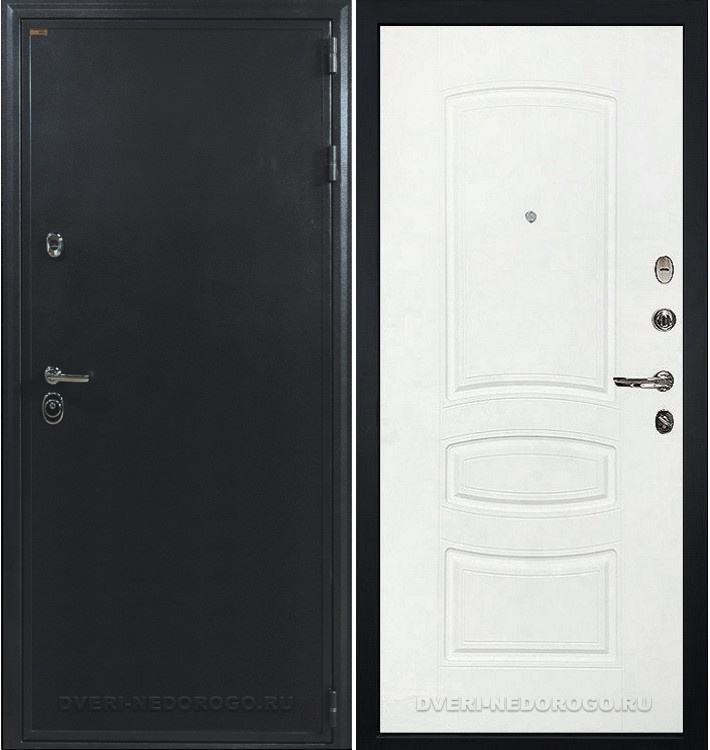 Входная квартирная порошковая дверь с МДФ - Колизей 68. Антик серебро / Белая шагрень