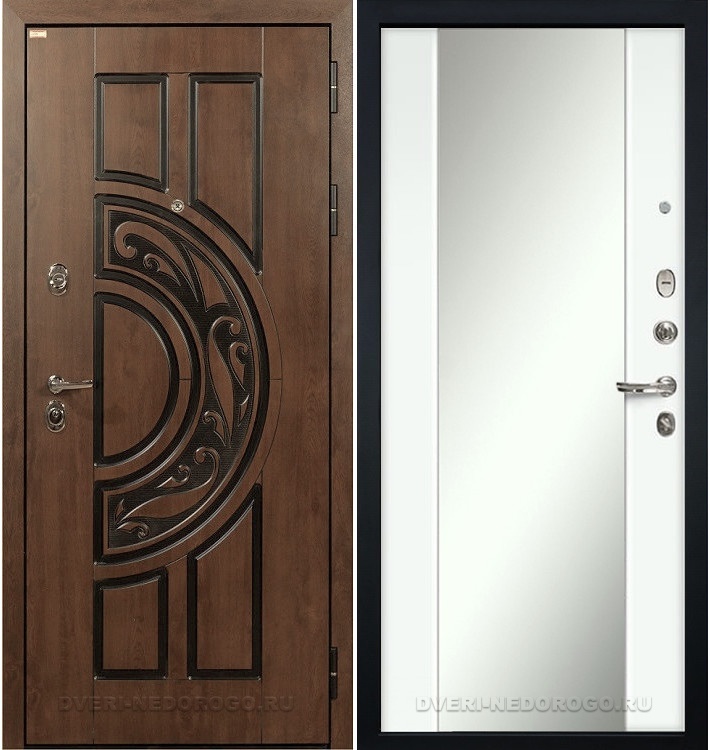 Дверь «Спартак CISA 61» входная с зеркалом голден патина / белый ясень (с зеркалом)
