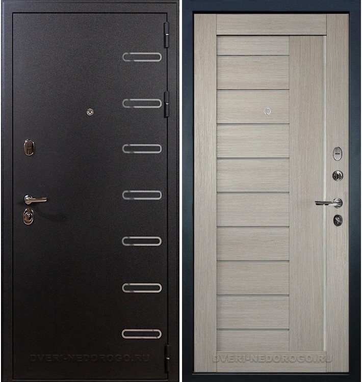 Металлическая порошковая дверь с МДФ и стеклом внутри - Витязь 40. Черный шелк / Кремовый ясень