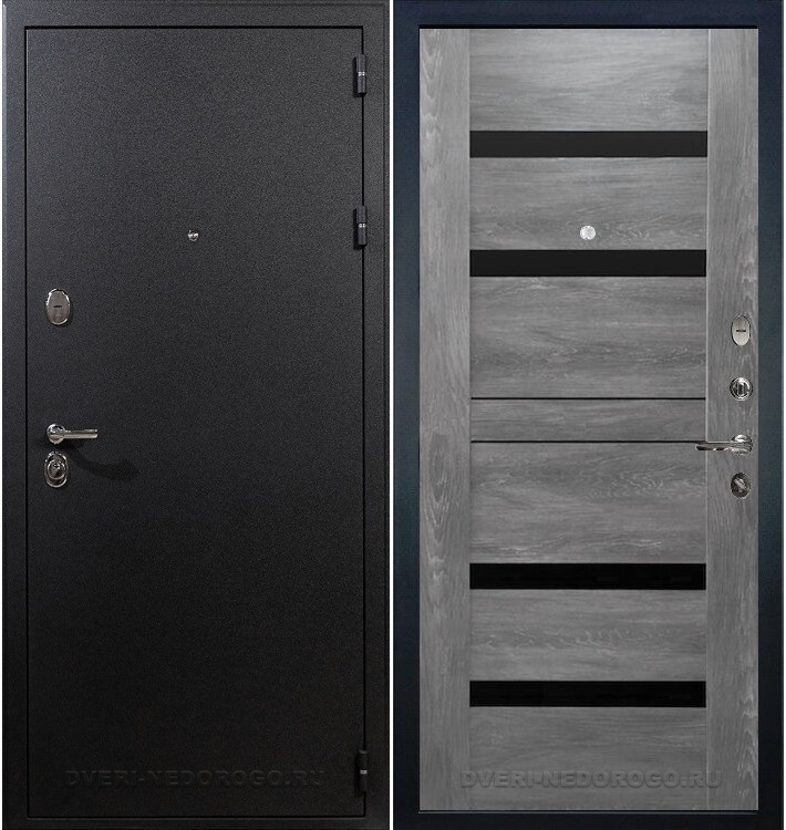 Металлическая порошковая дверь с МДФ внутри - Рим 65. Черный шелк / Графит шале