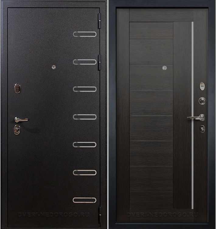 Металлическая порошковая дверь с МДФ и стеклом внутри - Витязь 39. Черный шелк / Венге