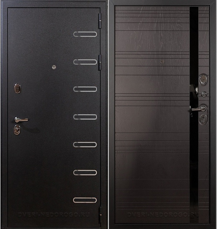 Металлическая порошковая дверь с МДФ и стеклом внутри - Витязь 31. Черный шелк / Ясень шоколадный