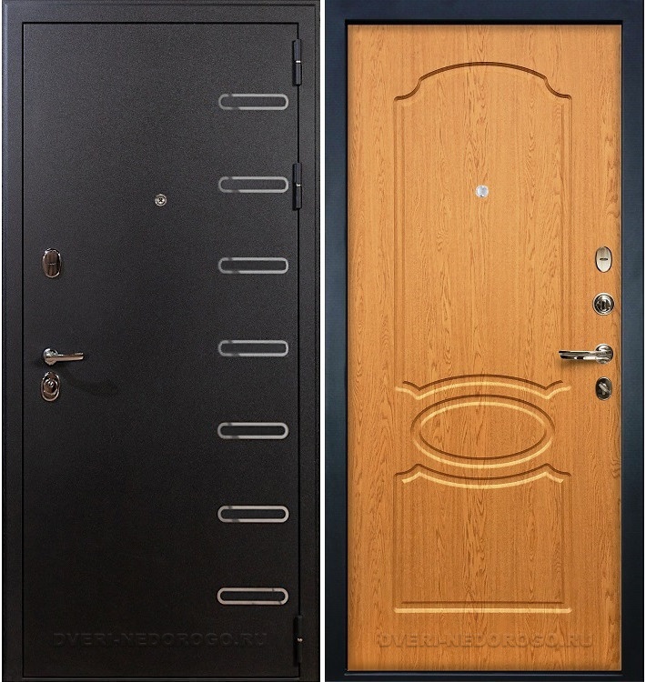 Металлическая квартирная порошковая дверь с МДФ - Витязь 15. Черный шелк / Дуб натуральный
