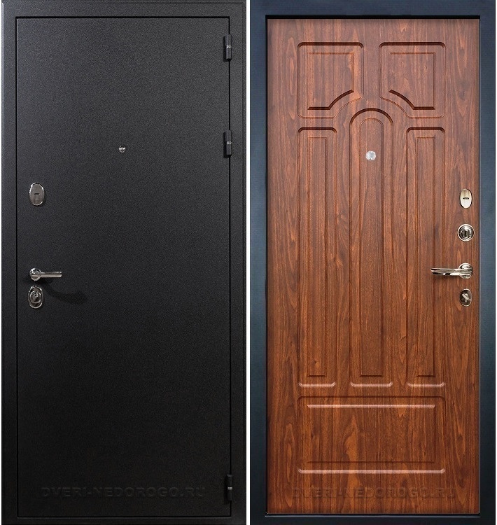 Входная дверь с порошковым напылением и МДФ - Рим 26. Черный шелк / Береза мореная