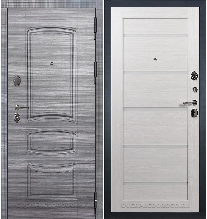 Дверь входная металлическая Легион Сандал серый 58. Сандал серый / Беленый дуб