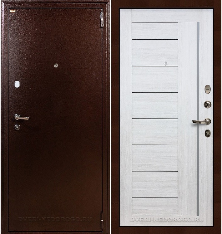 Входная железная квартирная дверь с порошковым составом и МДФ - 1А 38. Медный антик / Беленый дуб