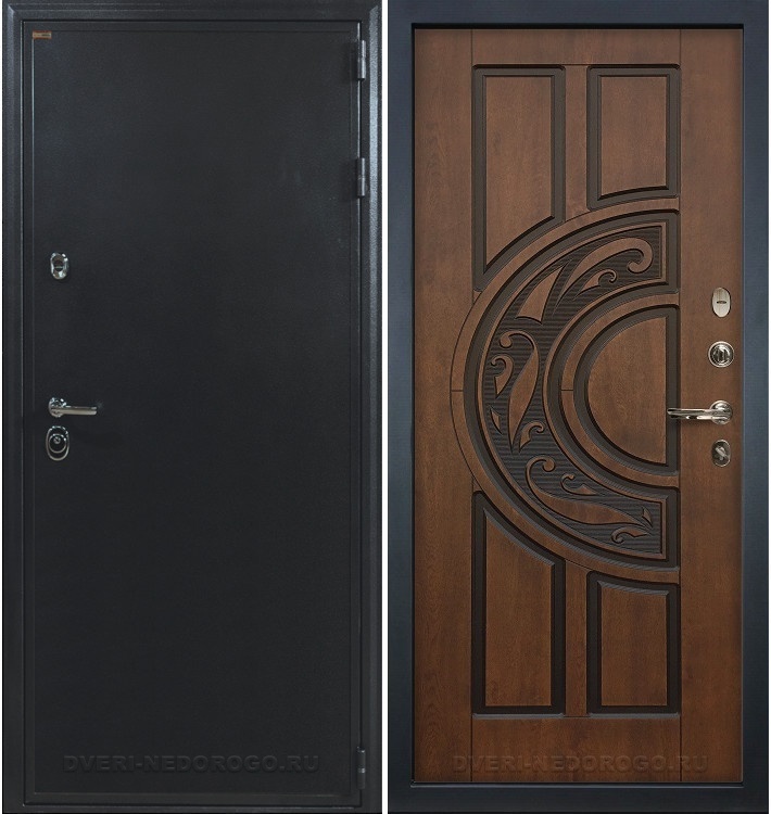 Входная порошковая дверь с МДФ виноритом - Колизей 27. Антик серебро / Голден патина