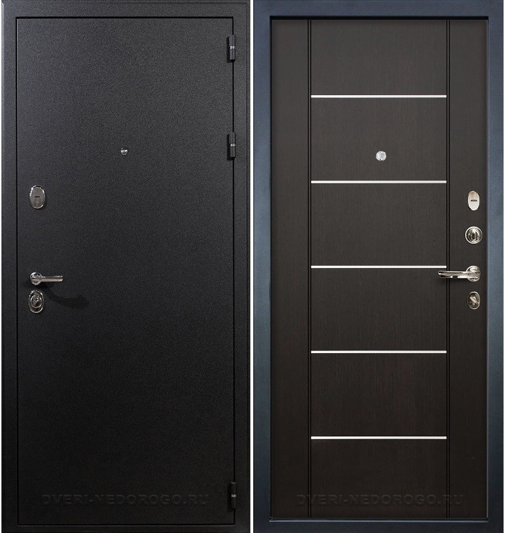 Входная дверь с порошковым напылением и МДФ - Рим 24. Черный шелк / Венге с молдингом (горизонтальная вставка)