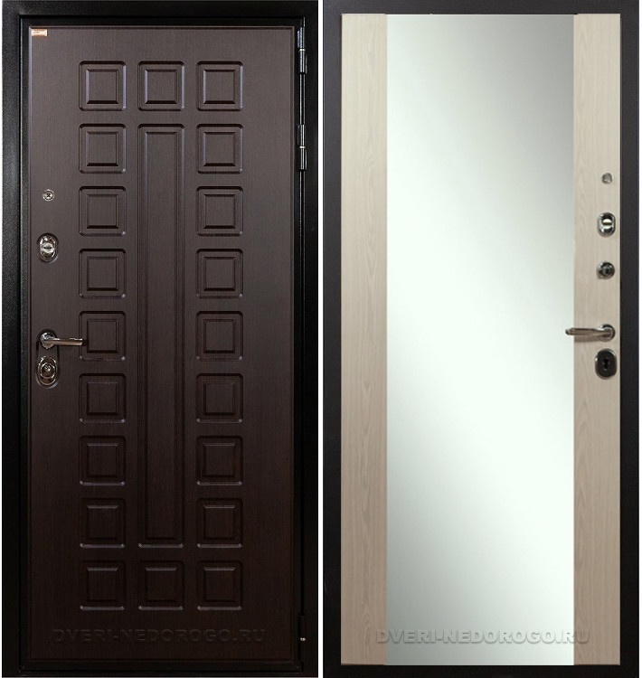 Дверь «Гладиатор 3К 45» входная с зеркалом венге / беленый дуб (с зеркалом)