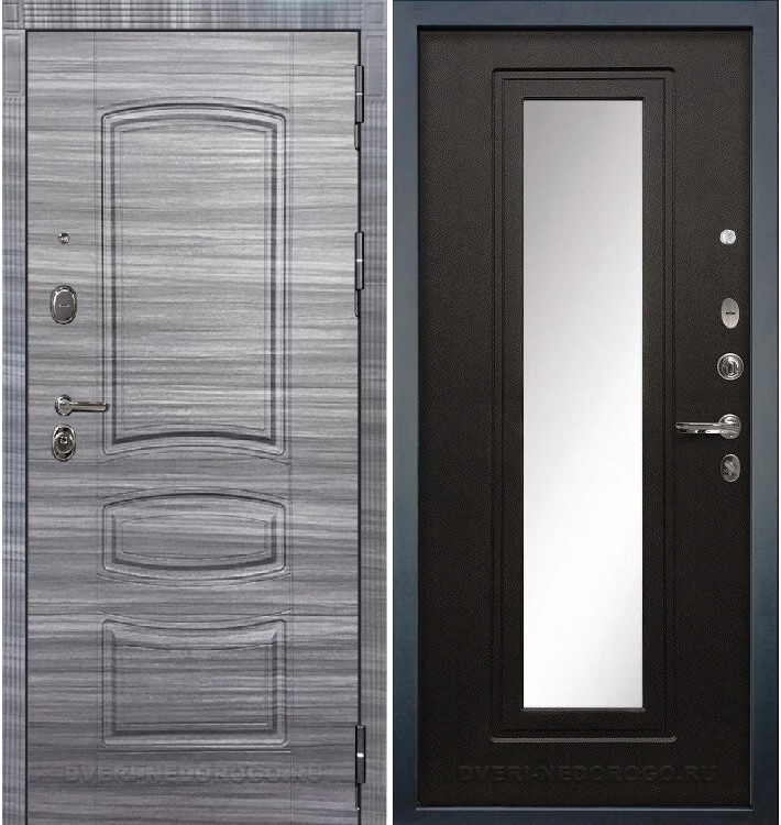 Дверь «Легион Сандал серый 22» входная с зеркалом сандал серый / венге (с зеркалом)
