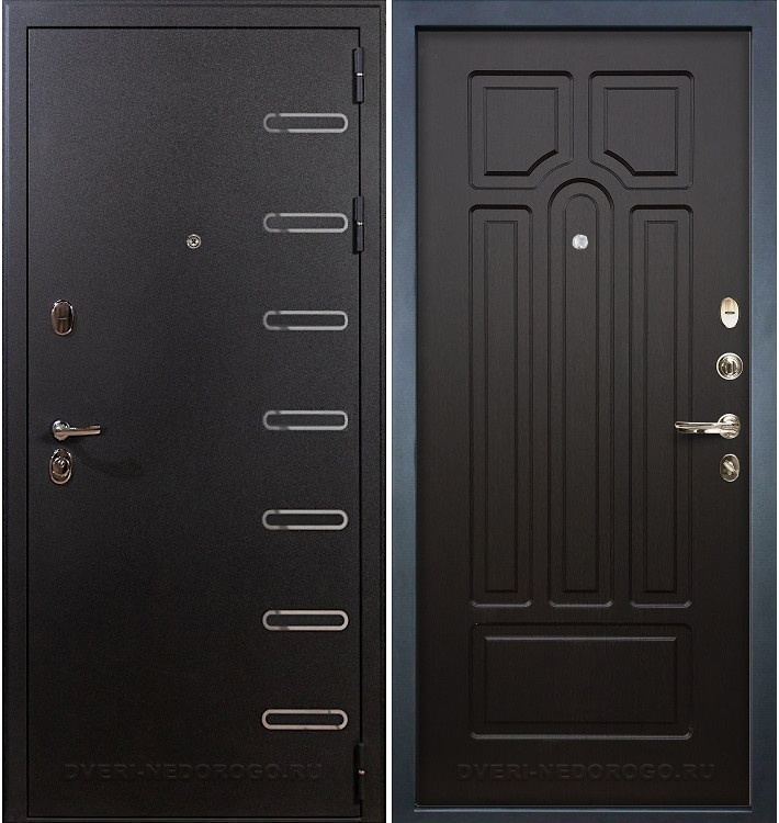 Металлическая квартирная порошковая дверь с МДФ - Витязь 32. Черный шелк / Венге