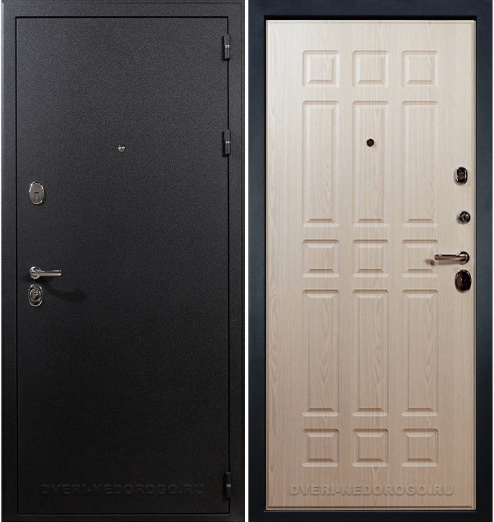 Входная дверь с порошковым напылением и МДФ - Рим 28. Черный шелк / Беленый дуб