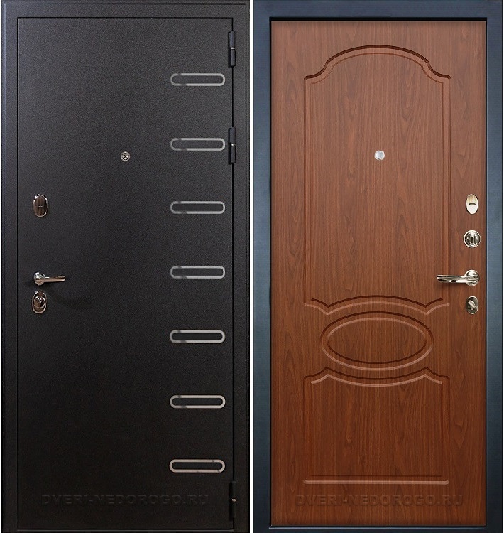 Металлическая входная порошковая дверь с МДФ - Витязь 12. Черный шелк / Береза мореная