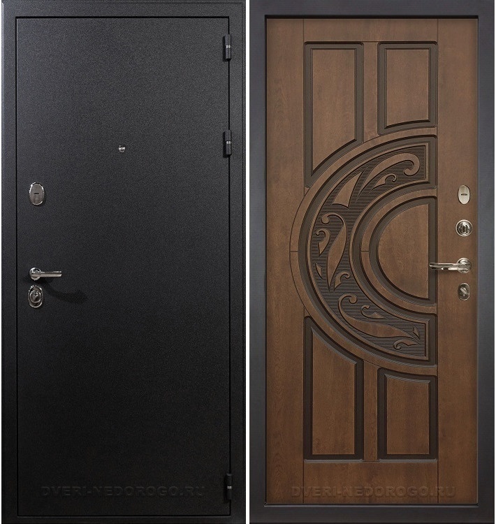 Металлическая дверь с порошковым окрасом и МДФ - Рим 27. Черный шелк / Голден патина
