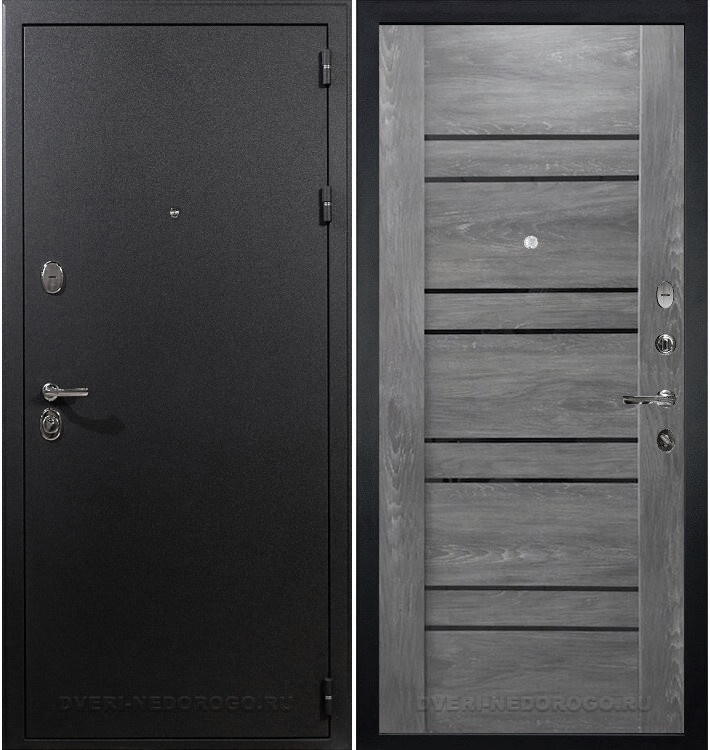 Металлическая порошковая дверь с МДФ внутри - Рим 64. Черный шелк / Графит шале