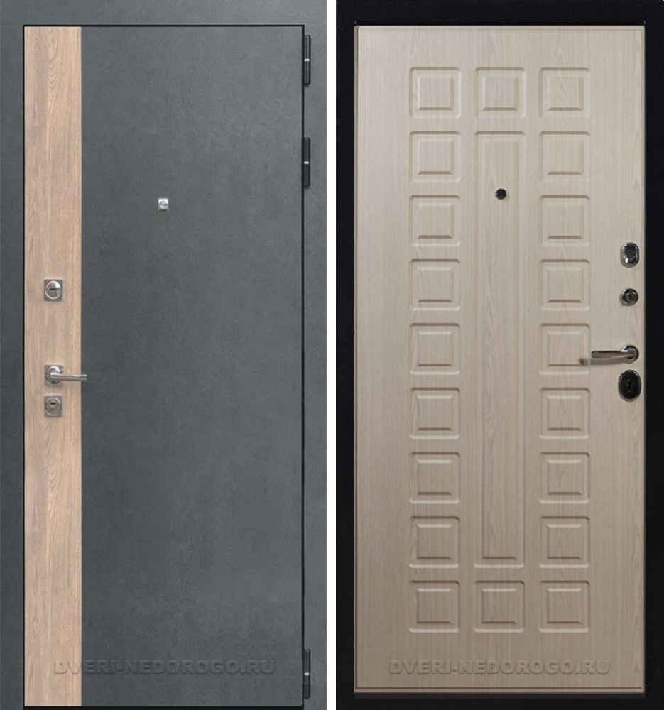 Дверь входная с МДФ панелями - Бруклин Стандарт A-002 Беленый дуб. Серая штукатурка + дуб европ. красный / Беленый дуб