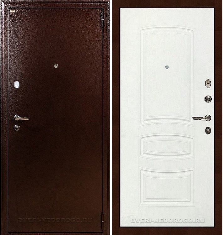 Дверь входная с порошковой краской и МДФ - 1А 68. Медный антик / Белая шагрень