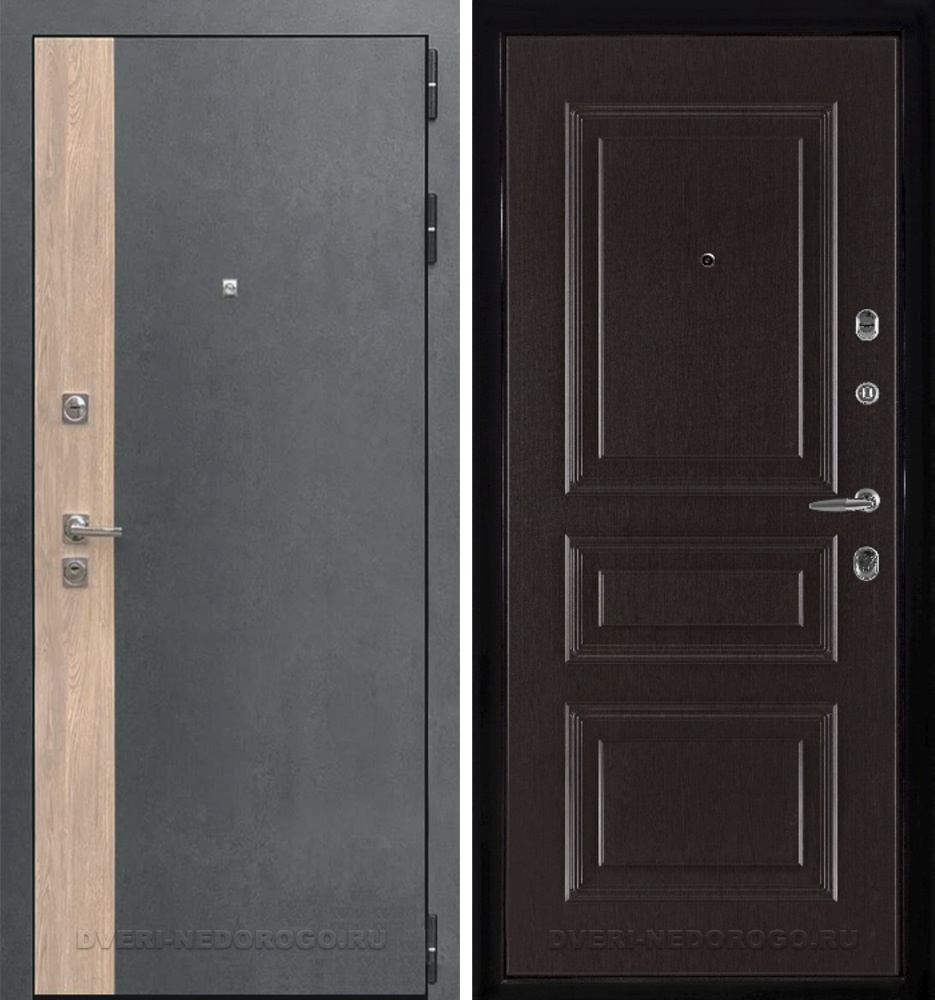 Дверь входная с МДФ панелями - Бруклин Вена 3D Венге. Серая штукатурка + дуб европ. красный / Венге