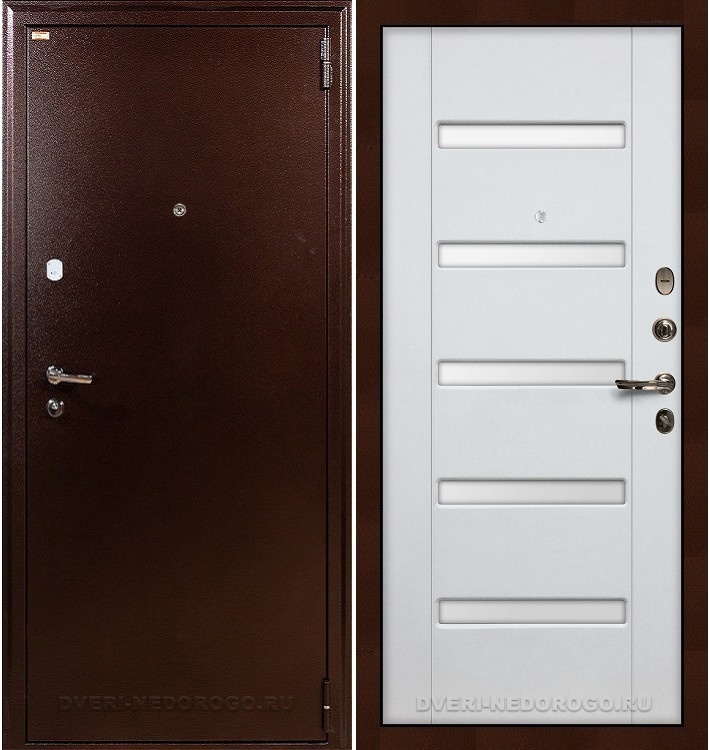 Входная железная дверь в квартиру порошковая с МДФ - 1А 34. Медный антик / Белый ясень