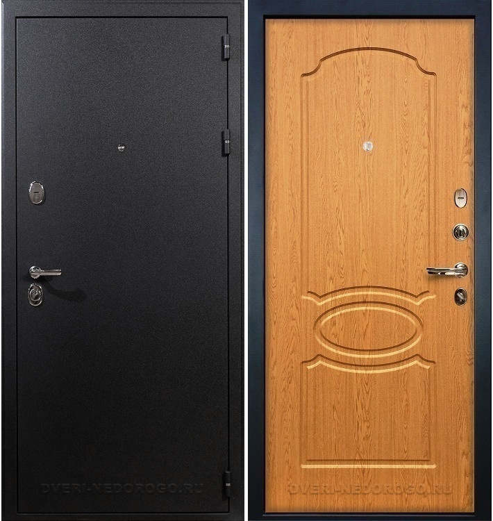 Входная порошковая железная дверь с МДФ - Рим 15. Черный шелк / Дуб натуральный