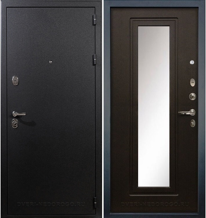 Дверь «Рим 22» входная с зеркалом черный шелк / венге (с зеркалом)