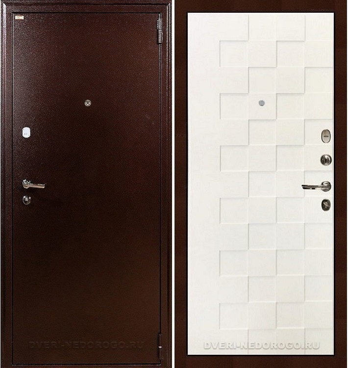 Входная дверь в квартиру с порошковым напылением и МДФ - 1А 71. Медный антик / Белая шагрень