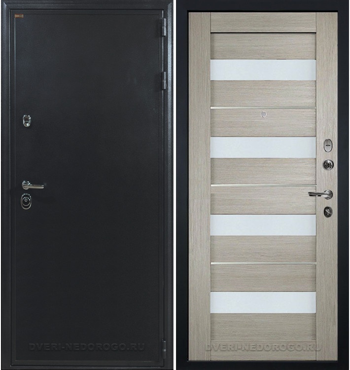 Входная порошковая дверь с МДФ и стеклом - Колизей 48. Антик серебро / Кремовый ясень