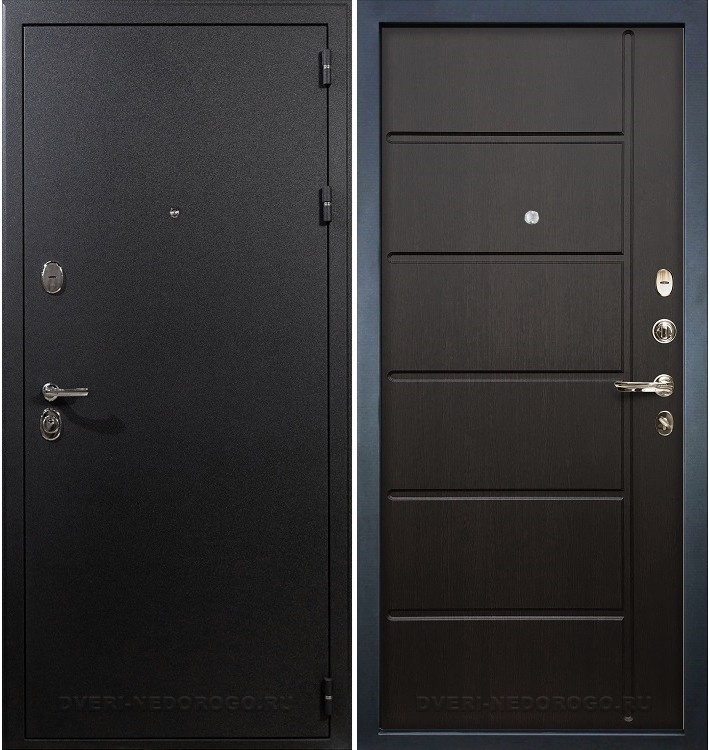 Входная порошковая железная дверь с МДФ - Рим 41. Черный шелк / Венге