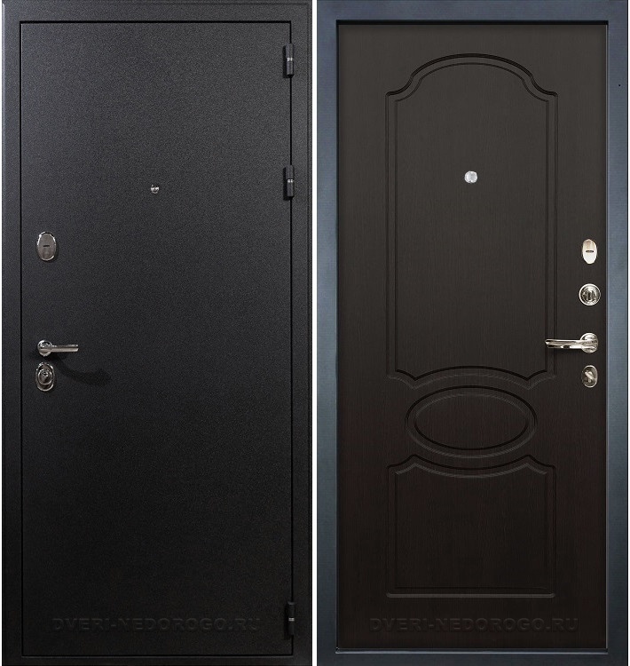 Входная порошковая железная дверь с МДФ - Рим 13. Черный шелк / Венге