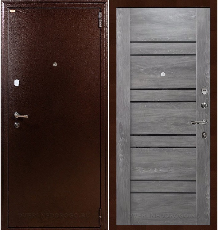 Входная железная дверь в квартиру порошковая с МДФ - 1А 64. Медный антик / Графит шале