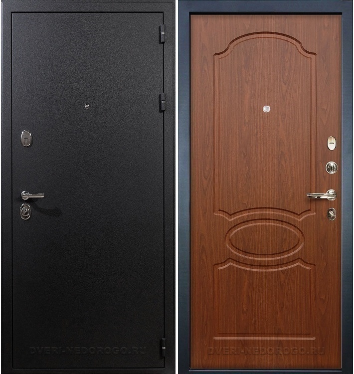 Входная дверь с порошковым напылением и МДФ - Рим 12. Черный шелк / Береза мореная