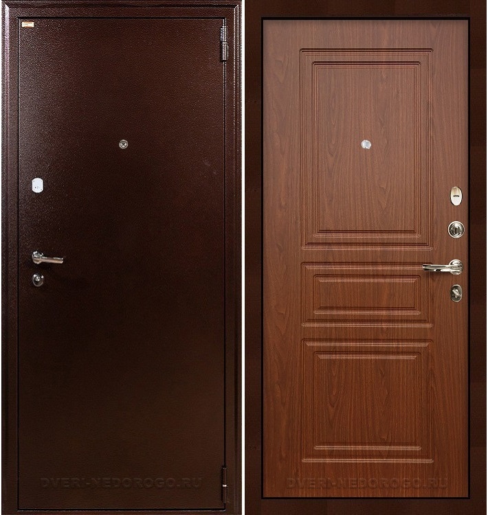 Дверь входная с порошковой краской и МДФ - 1А 19. Медный антик / Береза мореная