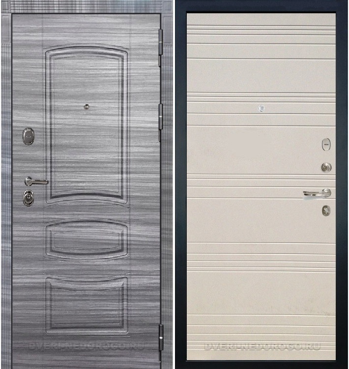 Дверь входная металлическая Легион Сандал серый 63. Сандал серый / Белый ясень