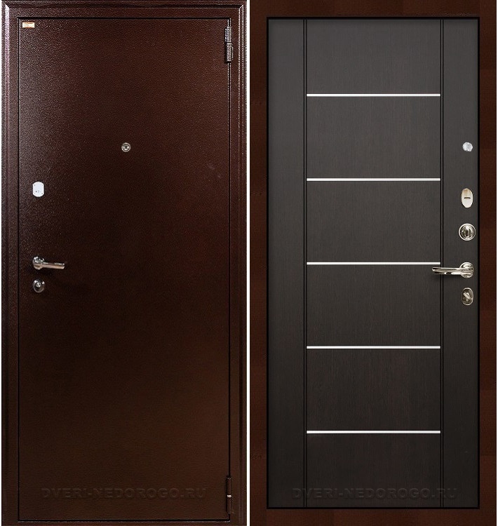 Дверь металлическая с порошковым напылением и МДФ - 1А 24. Медный антик / Венге с молдингом (горизонтальная вставка)