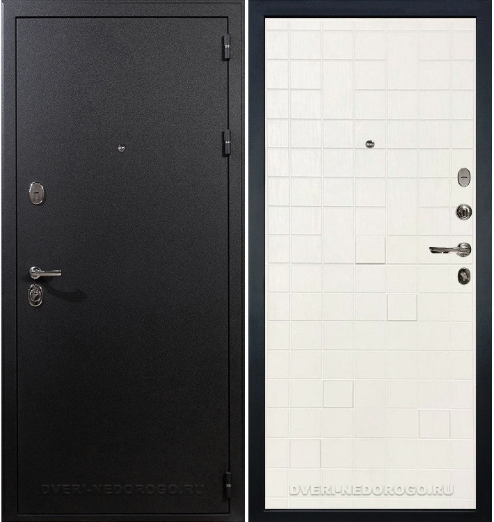 Входная порошковая железная дверь с МДФ - Рим 56. Черный шелк / Белый ясень