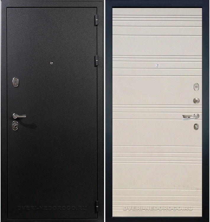 Входная дверь с порошковым напылением и МДФ - Рим 63. Черный шелк / Дуб фактурный крем