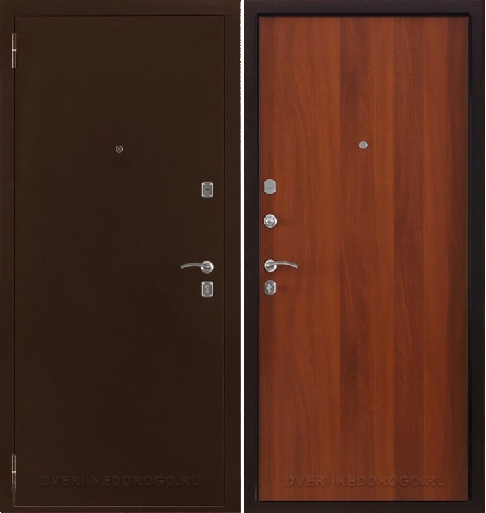 Дверь в квартиру эконом с порошковым напылением и МДФ - Триумф-2. Антик медь / Итальянский орех