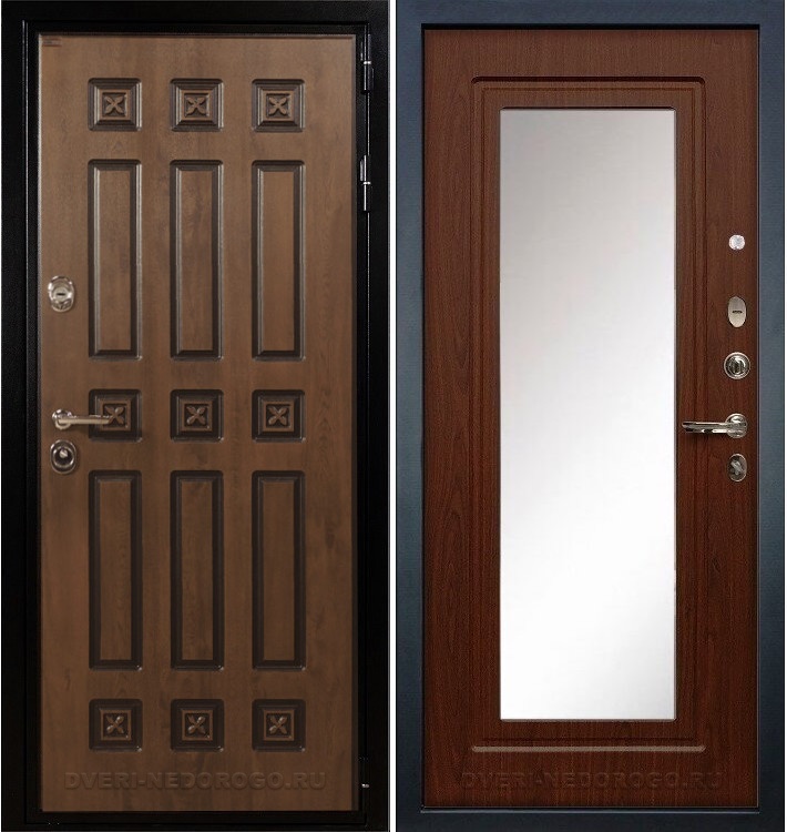 Дверь «Гладиатор Винорит 30» входная с зеркалом голден патина / береза мореная (с зеркалом)