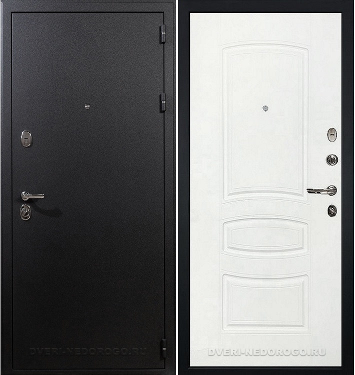 Входная дверь с порошковым напылением и МДФ - Рим 68. Черный шелк / Белая шагрень