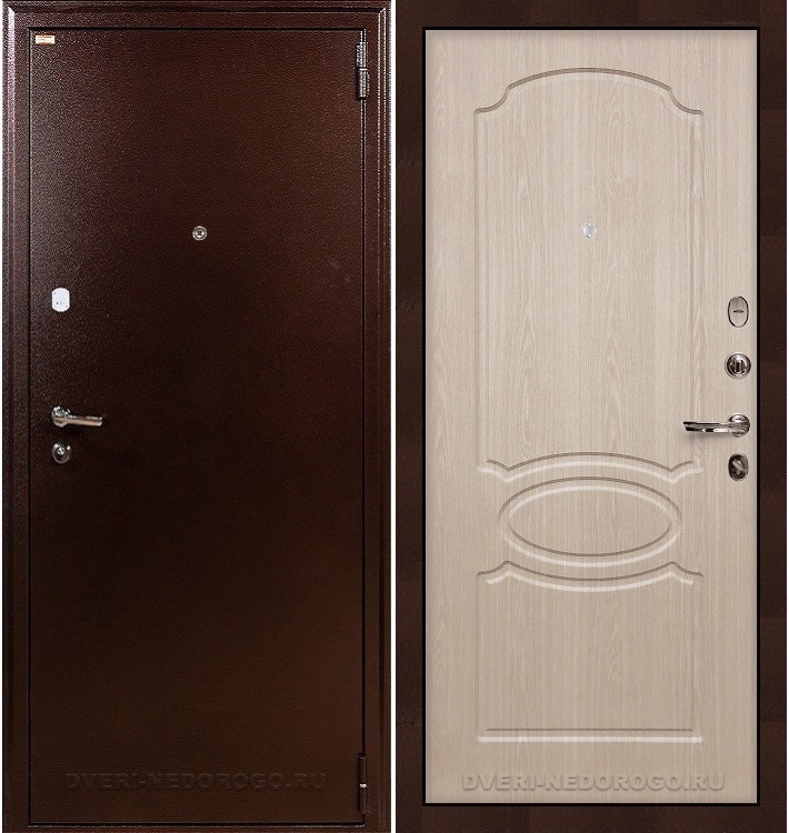 Дверь металлическая с порошковым напылением и МДФ - 1А 14. Медный антик / Беленый дуб