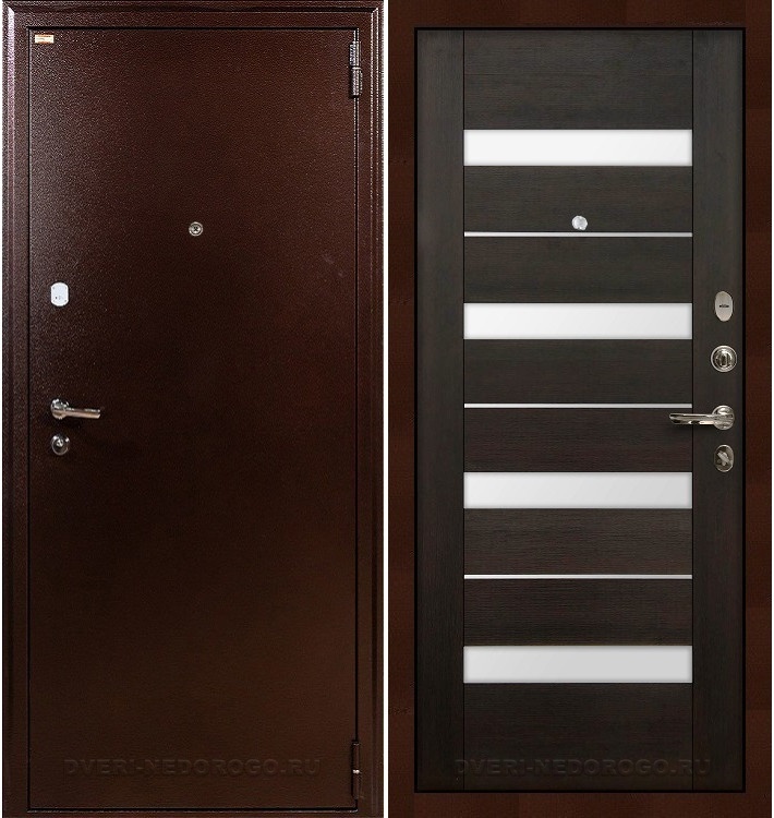 Входная железная квартирная дверь с порошковым составом и МДФ - 1А 51. Медный антик / Венге