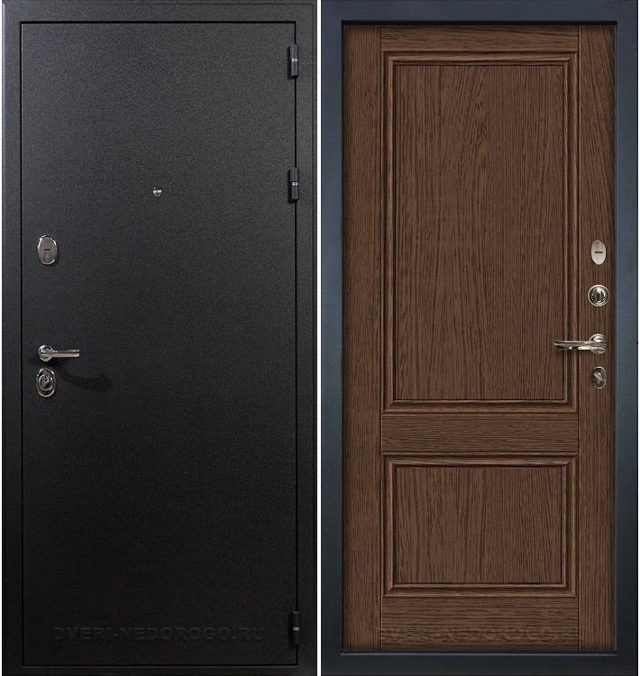 Входная дверь с порошковым напылением и МДФ - Рим 57. Черный шелк / Орех