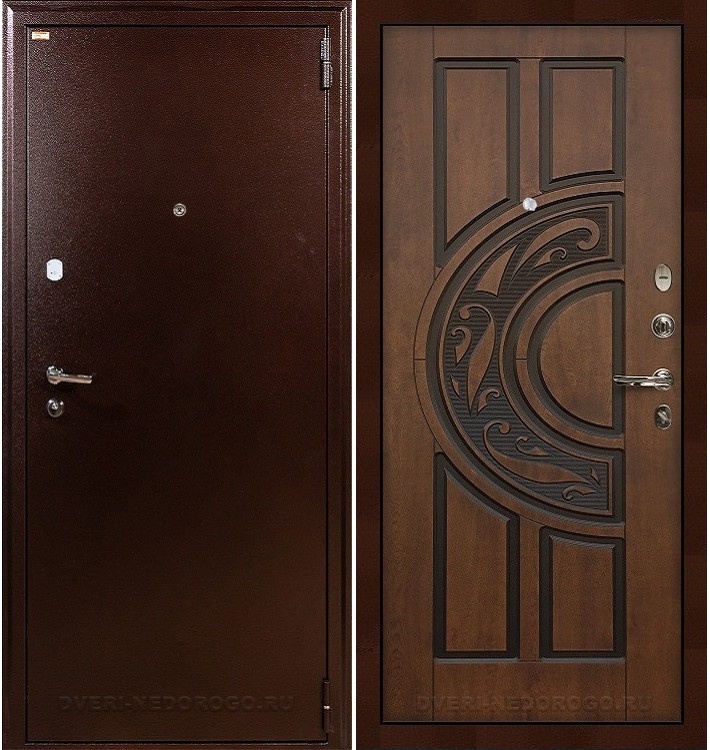 Дверь в квартиру порошковая с МДФ - 1А 27. Медный антик / Голден патина