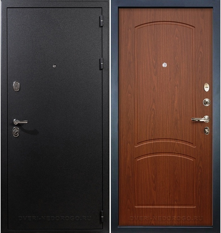 Входная порошковая металлическая дверь с МДФ - Рим 11. Черный шелк / Береза мореная